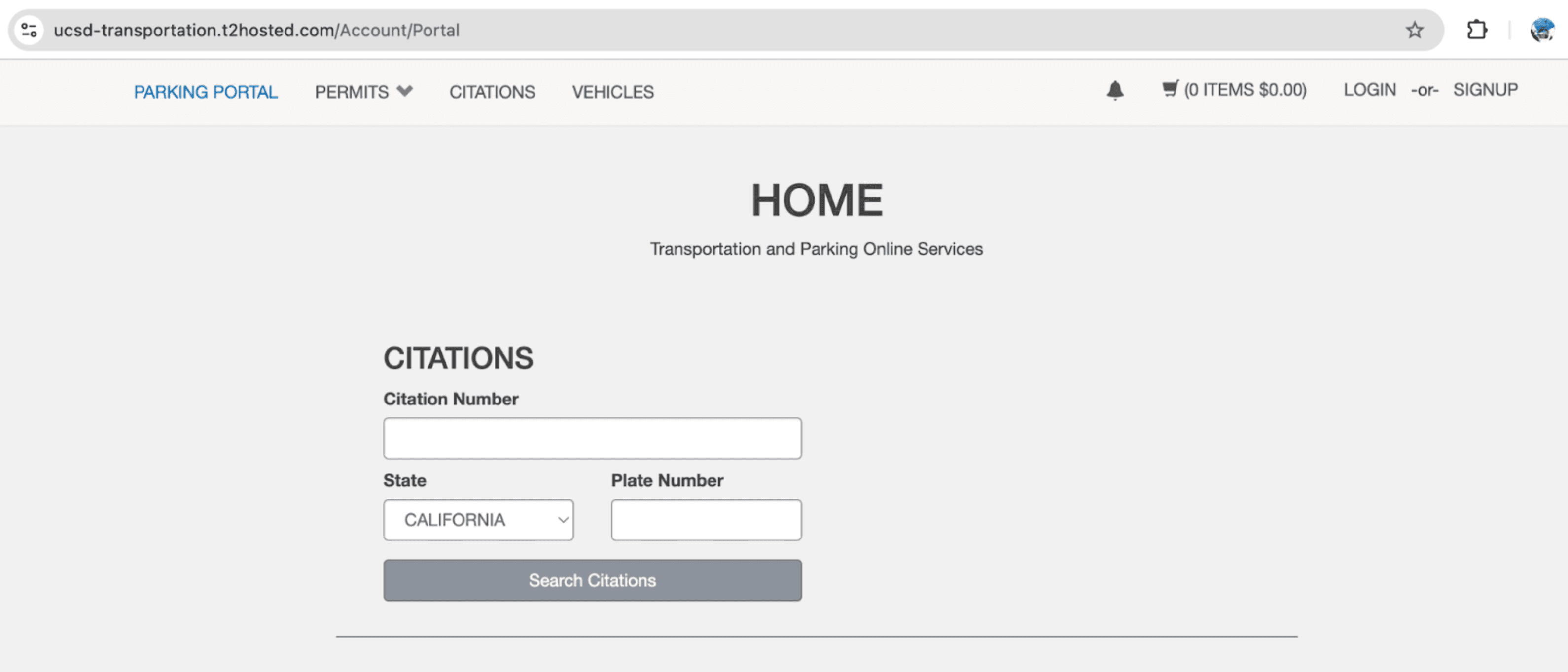 UCSD Parking Ticket Homepage